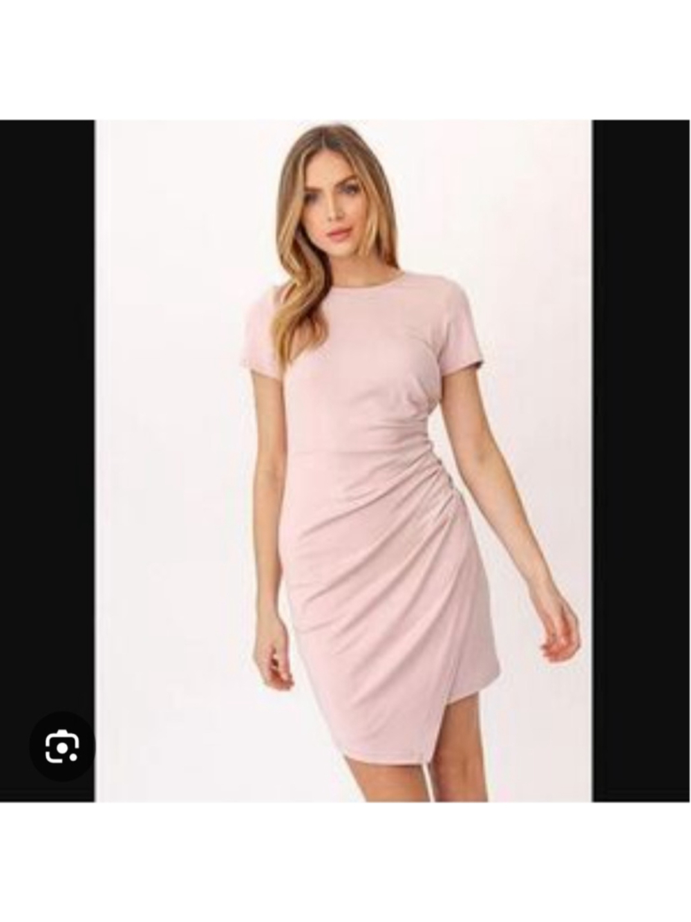 Gilli Blush Pink Ruched Dress Short Sleeves Asymmetrical Bodycon Large